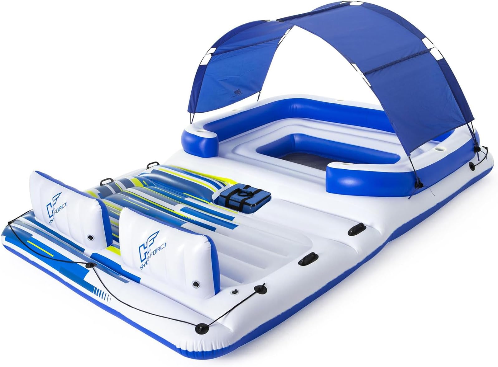 Bestway Hydro-Force Tropical Breeze 6 Person Inflatable Floating Party Island Water Float Lounger with 6 Cup Holders Backrest Sun Shade