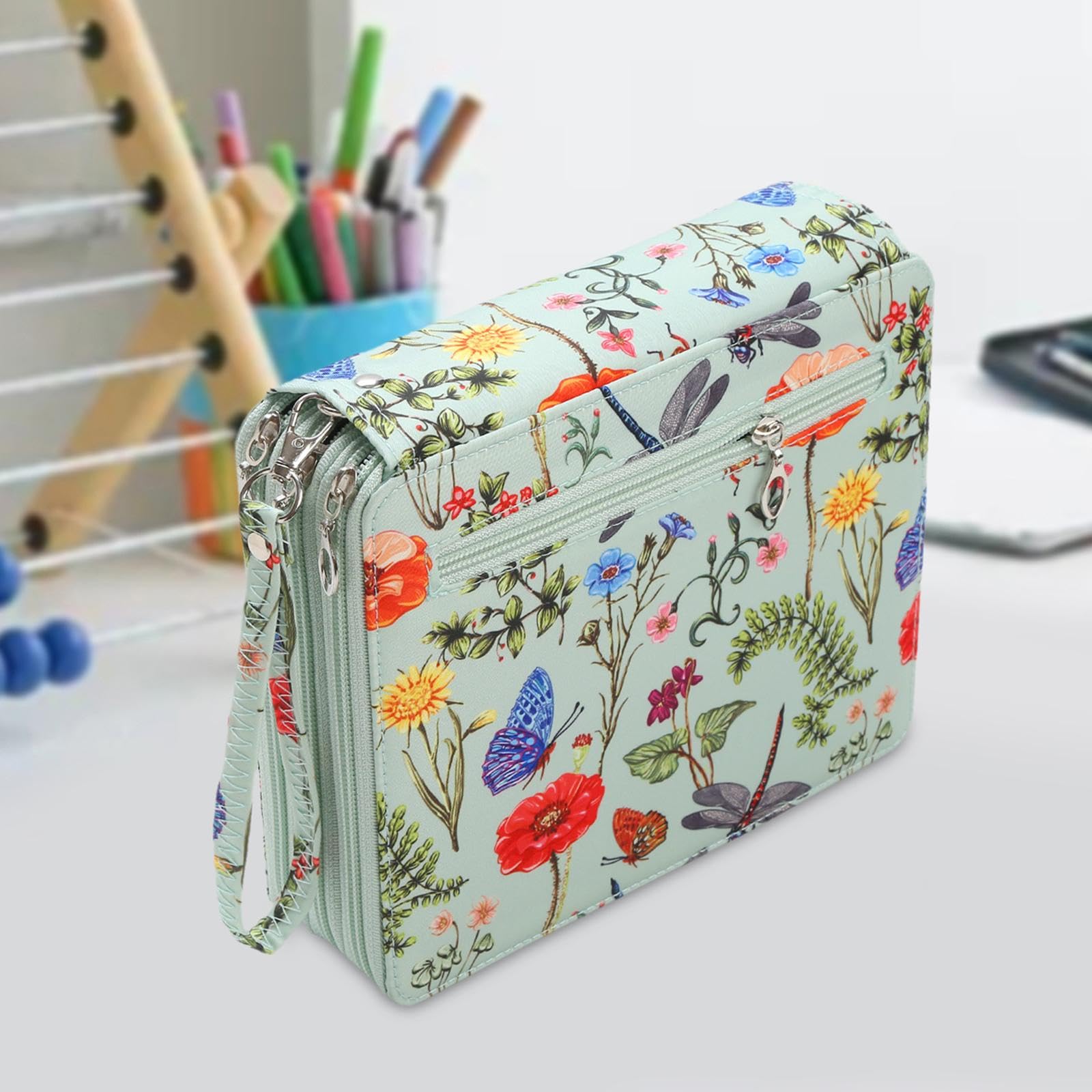 Astuccio per Matite di Grande Capacità, Astuccio Portatile per Cancelleria, Organizer per Penne E Pennelli con Cerniera Resistente, Adatto per, verde