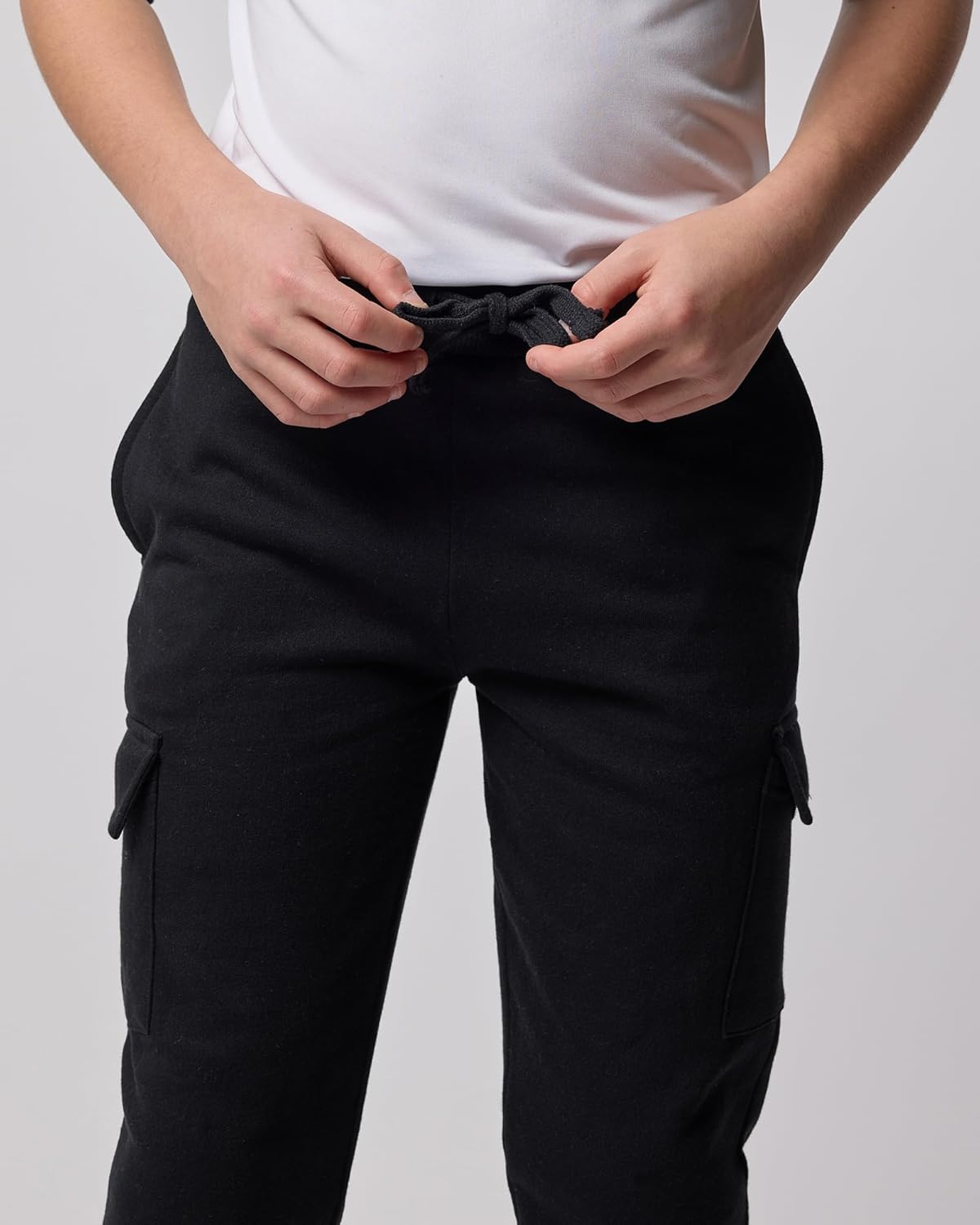 Real Essentials 3 Pack: Boys' Cotton Fleece Cargo Joggers Athletic Sweatpants - Kids Casual Sports Pants Pockets (Ages 6-16) - Image 5