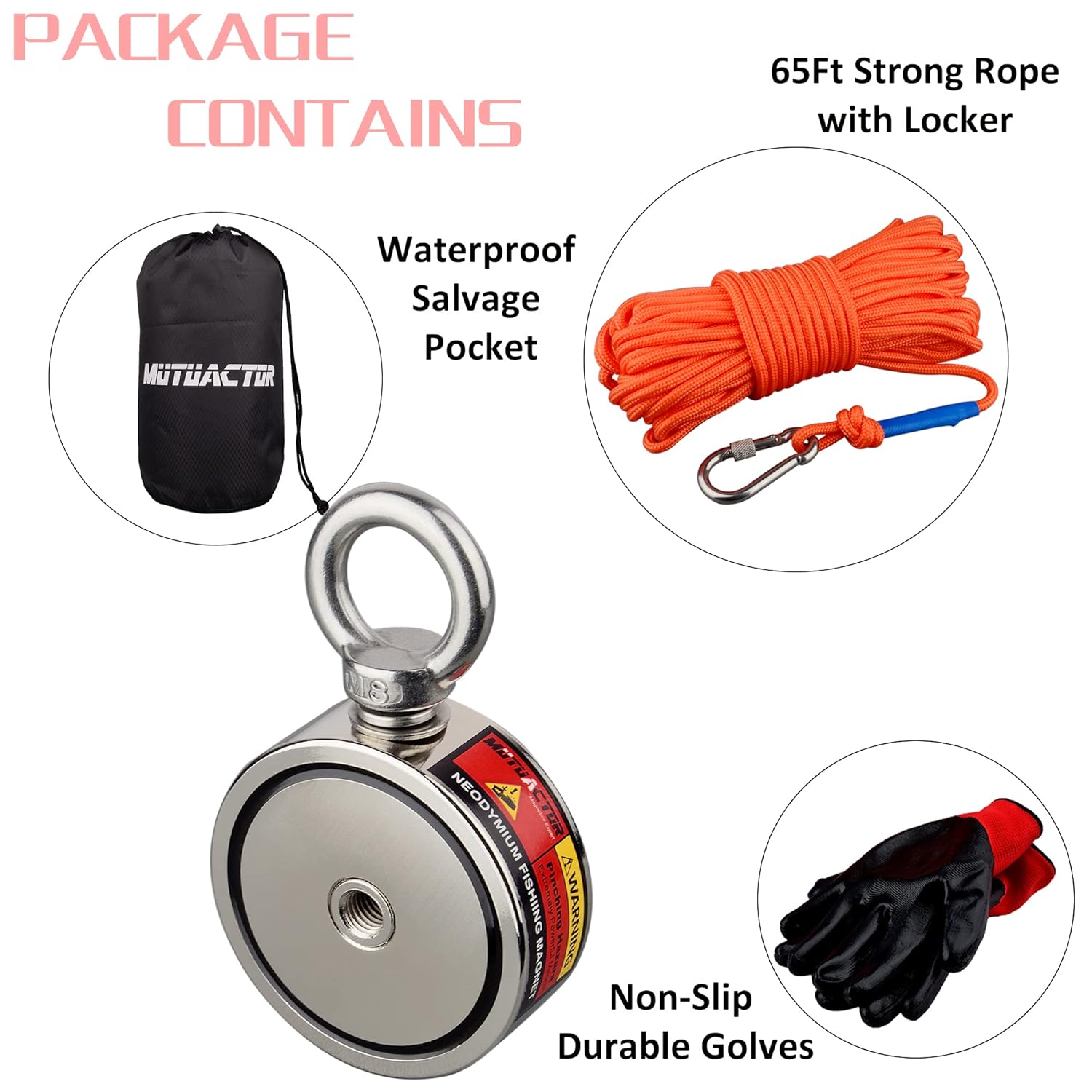 MUTUACTOR Strong Fishing Magnets Combined 700lbs Pull Force,Double Sided Retrieval Magnet N52 Neodymium Magnets Heavy Duty with 20m Durability Rope for Fishing and Magnetic Recovery Salvage