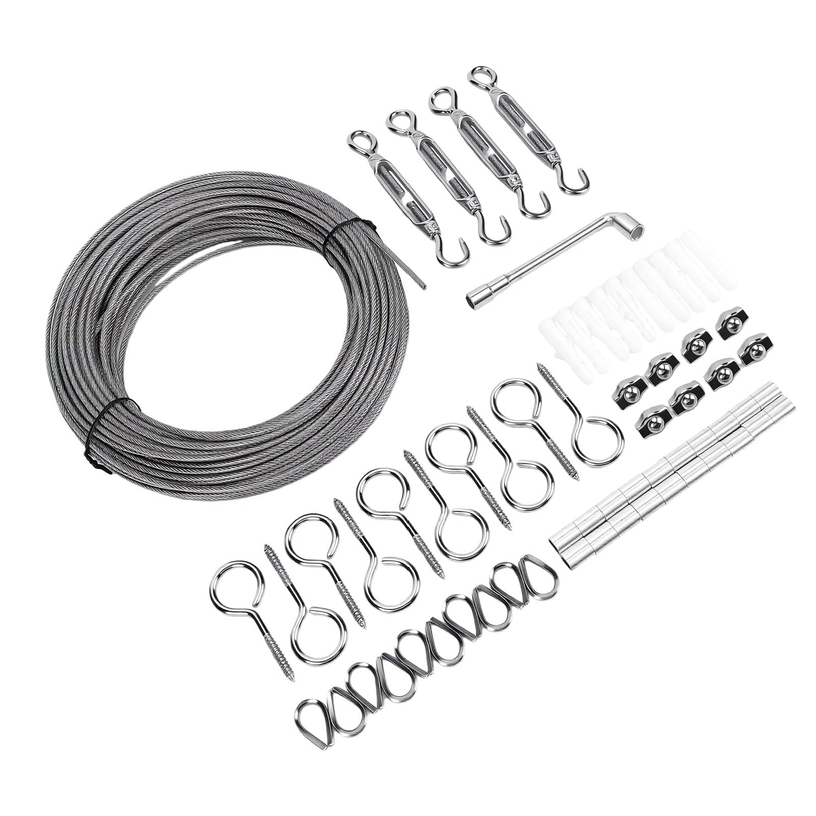 64-teiliges Edelstahl-Drahtseil-Set, 35 M, Zur Pflanzenunterstützung | PVC-beschichtetes Stahlkabel, 3 Mm (0,12 Zoll) Durchmesser, Spannschlösser-Clips Im Lieferumfang Enthalten, Lichterkette