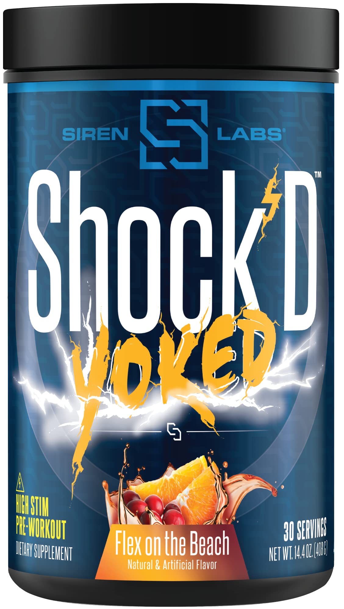 Shock’D Yoked High Stim Pre-Workout – Caffeine, Taurine, Citrulline Malate, Agmatine, Betaine Anhydrous–High Energy & Powerful Muscle Pumps-Nitric Oxide–Flex on The Beach (30 Servings)