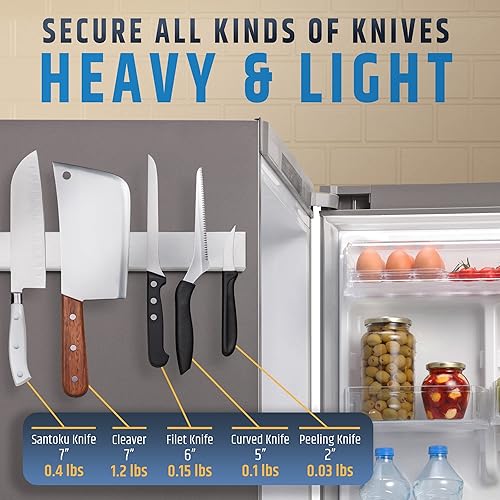 Miniatura 9 de Soporte magnético para cuchillos de alta calidad de 12 pulgadas para refrigerador (imanes de doble cara resistente), tira mejorada para un fuerte