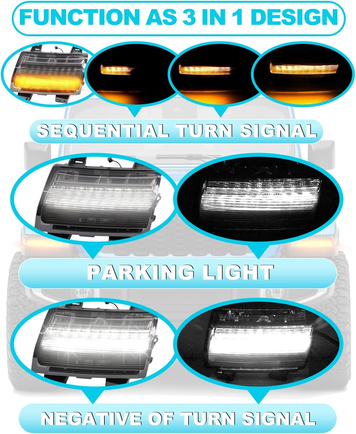 Smoked Lens LED Front Fender Lights DRL For Wrangler JL JLU 2018-2023 & Gladiator JT 2020-2024 Marker Light Sequential Turn Signal Lamp(front fender-led)