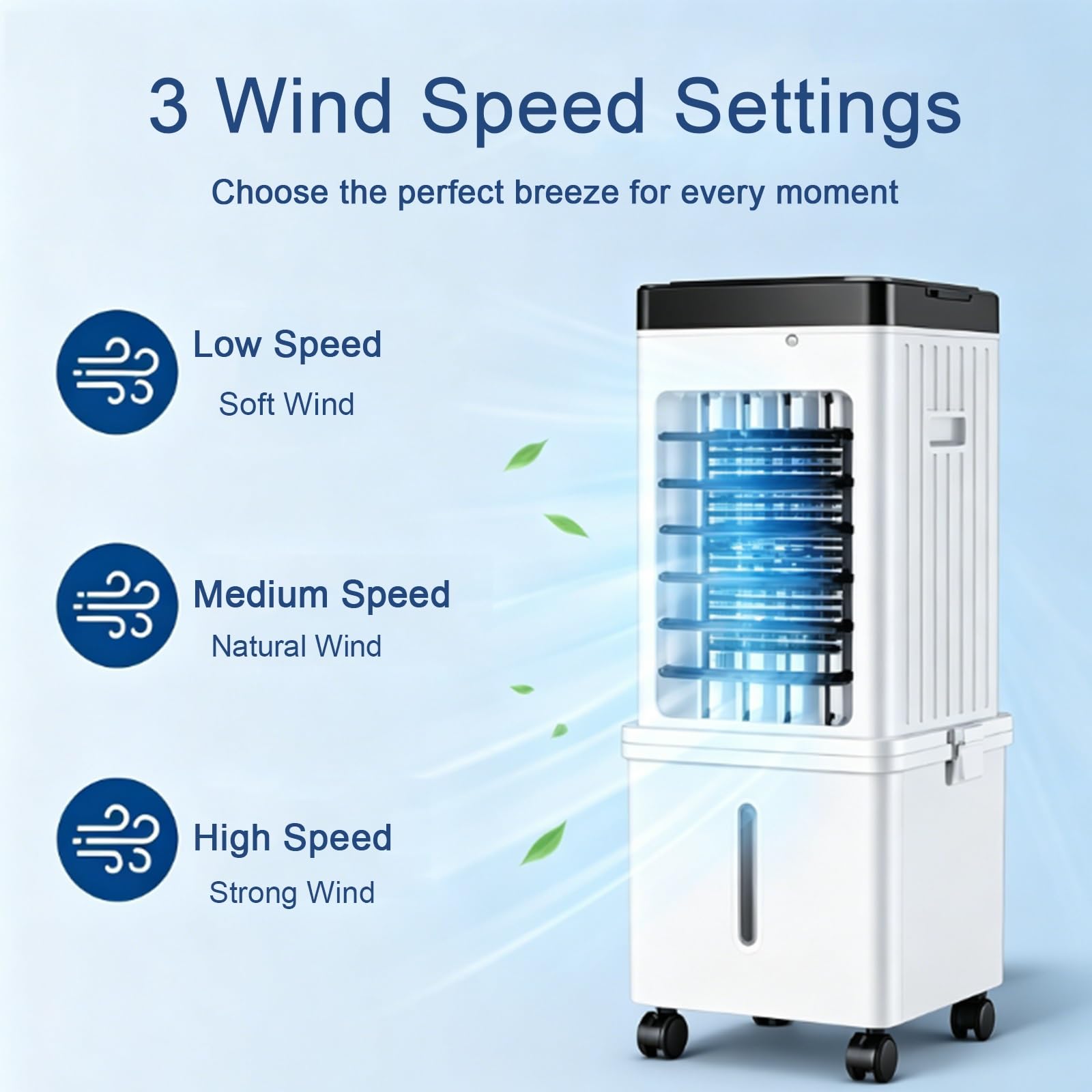 Enfriador de Aire con Control Remoto, 15 L Depósito de Agua Extraíble, 3 Velocidades, Oscilación de 90°, Enfriador Evaporativo para Dormitorios y Habitaciones