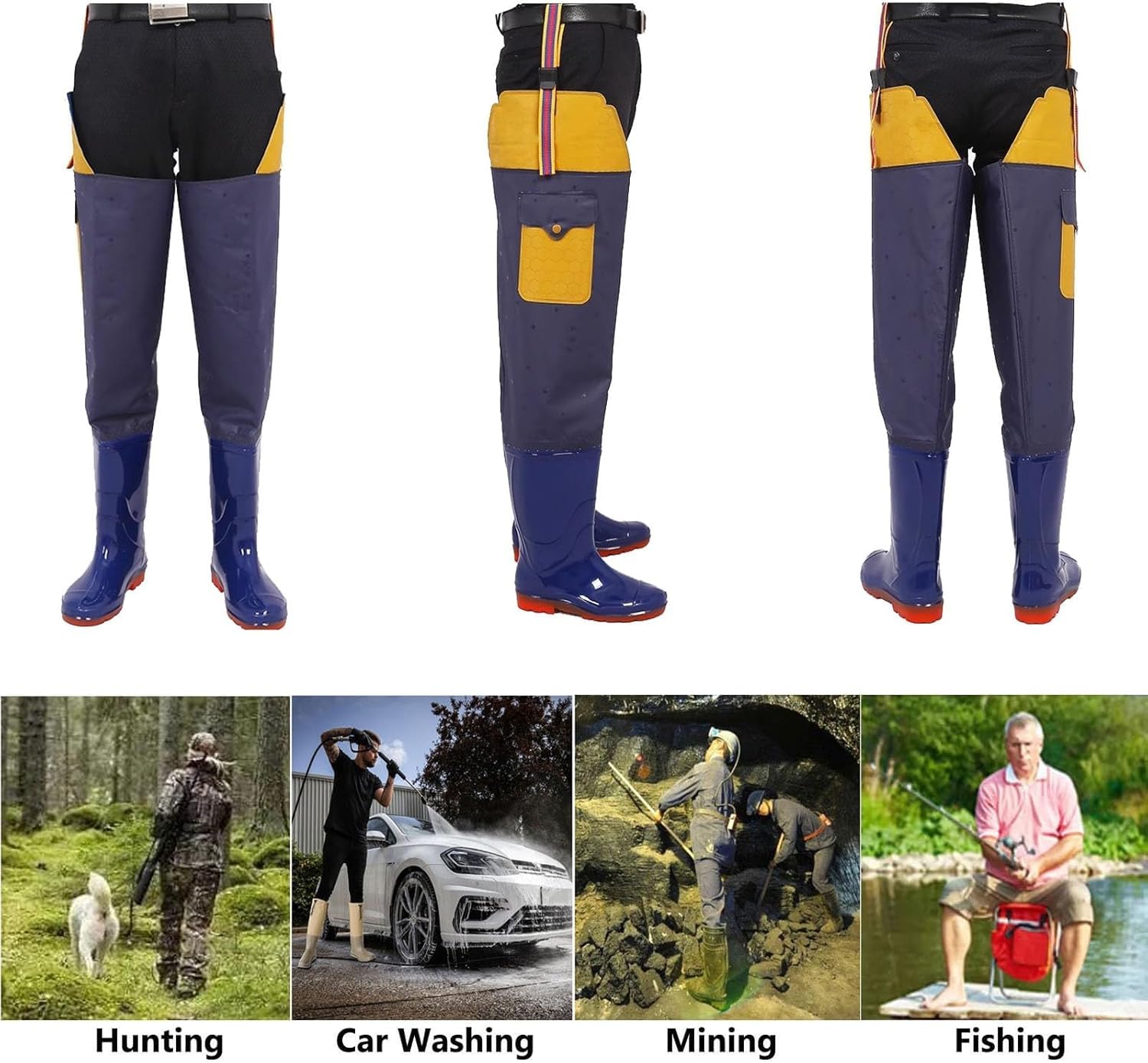 Wodery z PVC wodoodporne buty biodrowe z kieszenią męskie damskie grube podeszwy z wołowiny do wędkowania i polowania(6)