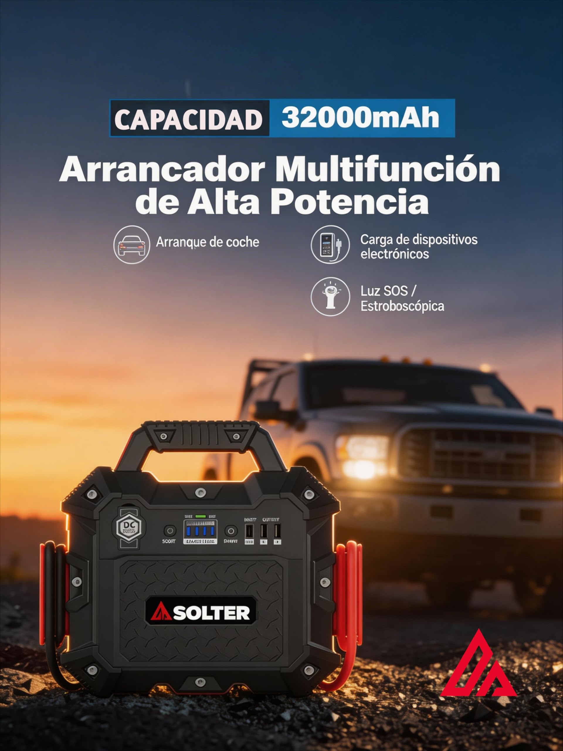 Solter Lithium LT-35 12V Pro Arrancador de Batería 1500A | 32000mAh, Para Coche Diésel y Gasolina, Powerbank USB-C, Modo BOOST