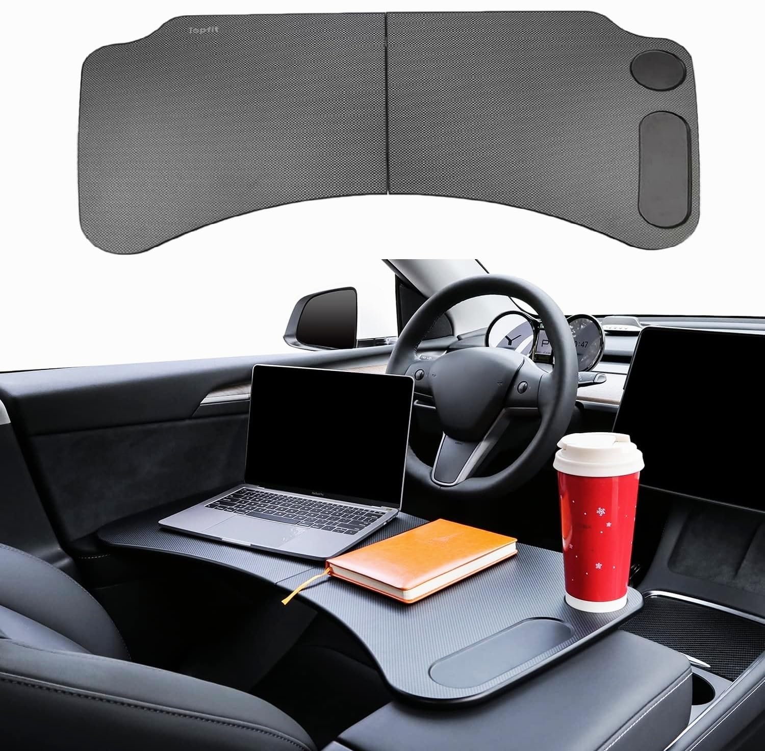 BMZX Lenkrad Schreibtisch für Tesla Model 3 Model Y Zubehör Tragbare Auto Tisch Auto Esstisch Mit Getränkehalter(Also Fits Most Vehicles,Sedans,SUVs,Pickup Trucks)