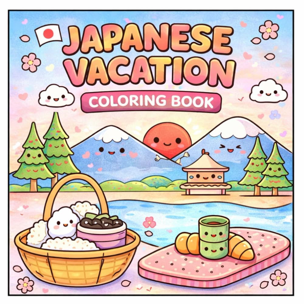 Japanese Vacation Coloring Book: Japanese Vacation Coloring Book for Kids and Adults | Cute Japan-Inspired Scenes, Kawaii Animals, Relaxing Landscapes, Bold & Easy Designs for Stress Relief