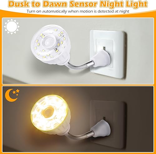 Vista 11 de Yahenda Paquete de 3 luces LED nocturnas activadas por movimiento, enchufables, sensor inteligente de amanecer, luz infrarroja PIR, sensor
