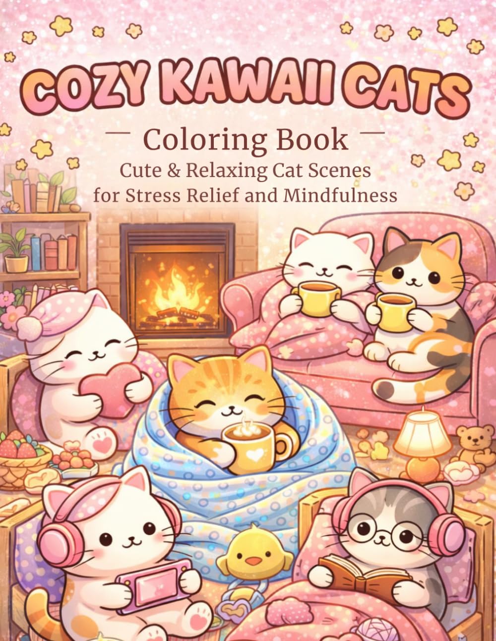 Cozy Kawaii Cats - Coloring Book: Cute & Relaxing Cat Scenes for Stress Relief and Mindfulness