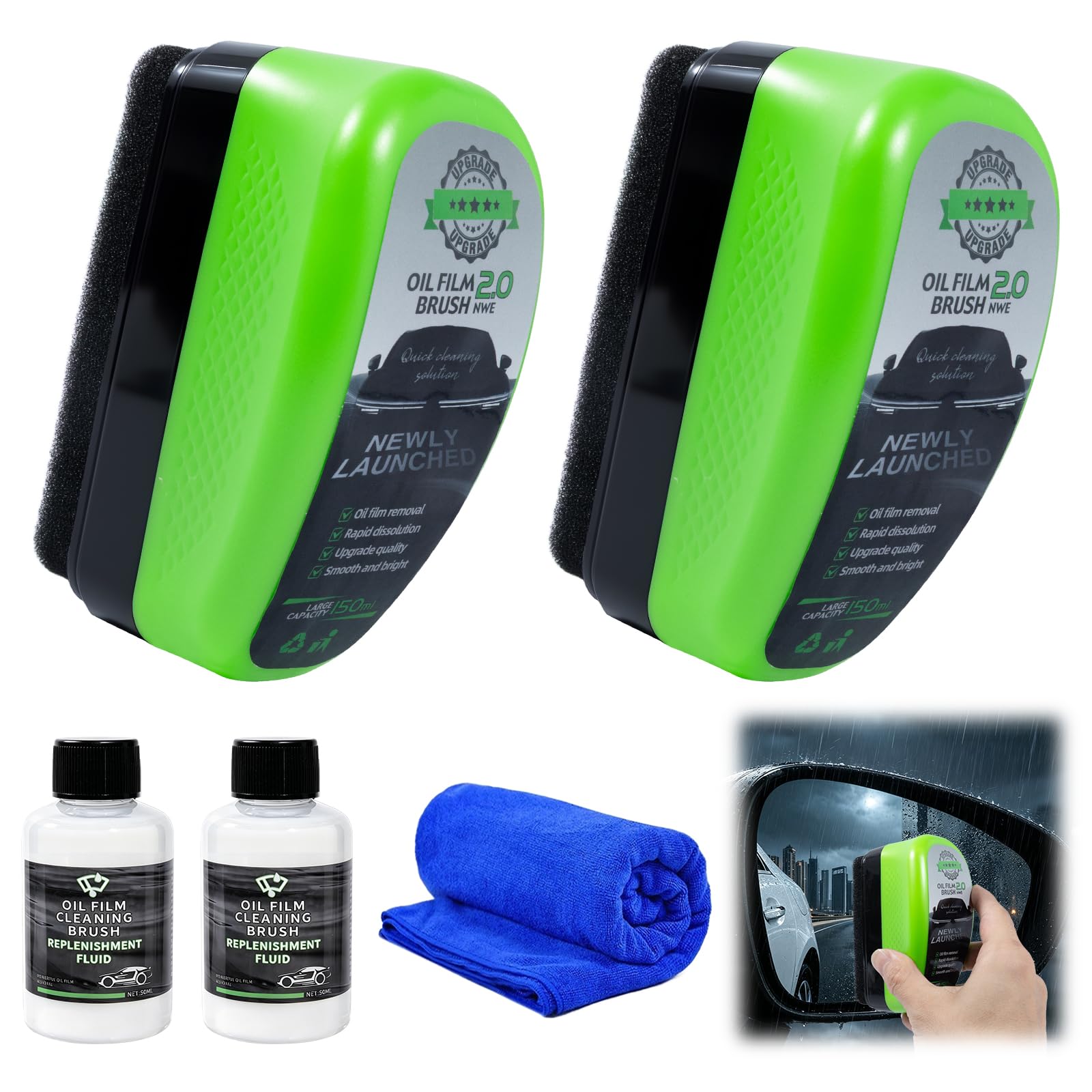 Zestaw 2 szt. Clear Vision Glass Cleaner, 2026 Upgrade Clearvision Car Windshield, Oil Film Brush 2.0, Automotive Oil Film Cleaning Brush, środek do czyszczenia szyb samochodowych, zapobiega