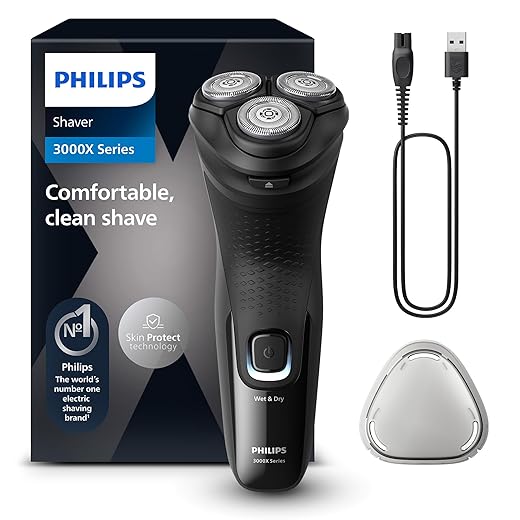 Philips Shaver Series 3000x - Electric Wet & Dry Men's Wet & Dry Shaver with SkinProtect Technology, Deployable Beard Trimmer in Deep Black (Model X3001/00)