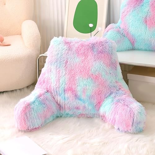 Almohada de piel sintética para descansar en cama, almohada de lectura grande con brazos, almohada de lectura esponjosa para adultos y niños,