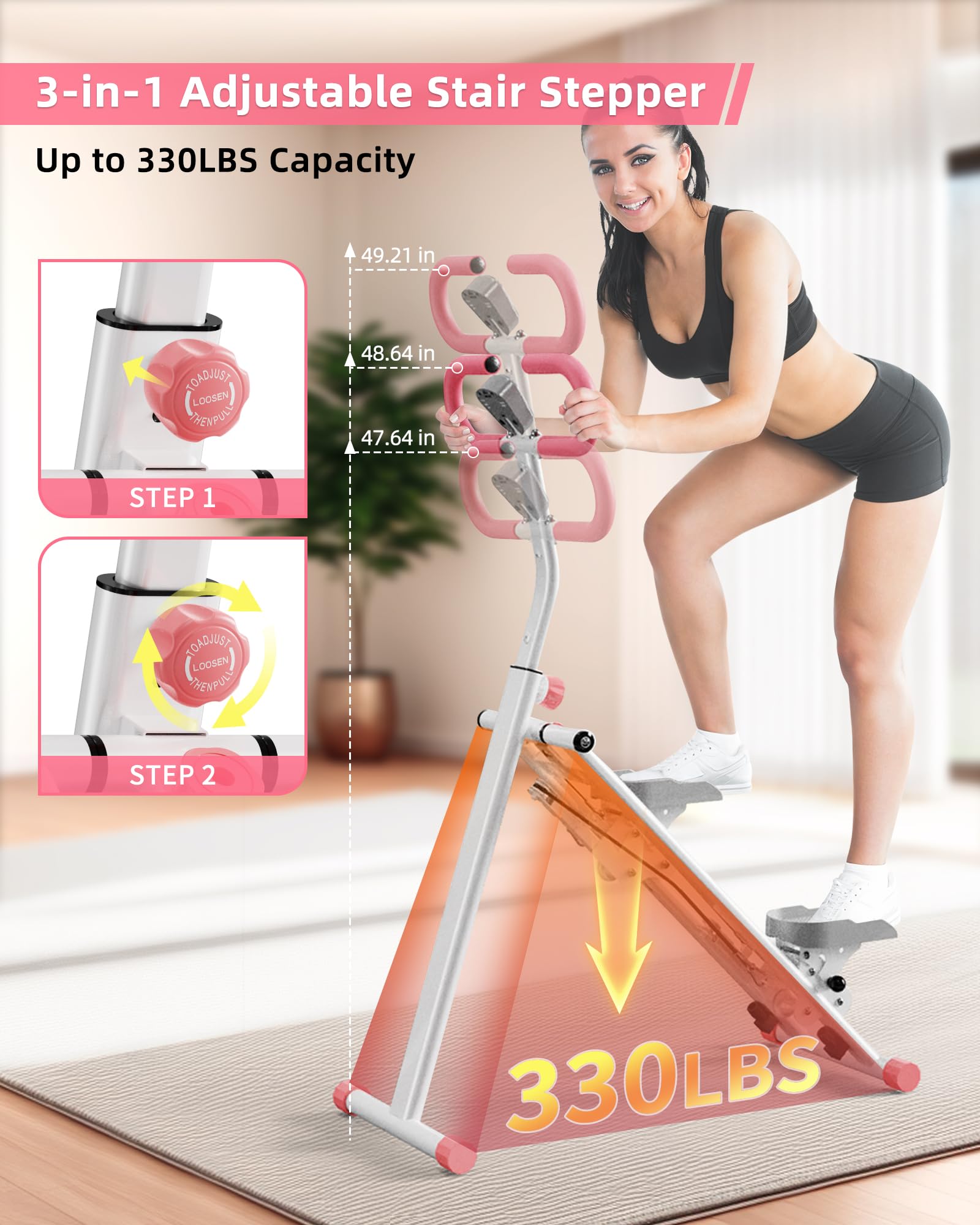 Stepper Escalier pour Maison, Vertical Climber Appareil de Fitness avec Guidon pour Entraînement Complet, Machine à Grimper Stable & 3 Hauteurs Réglables, Pliable