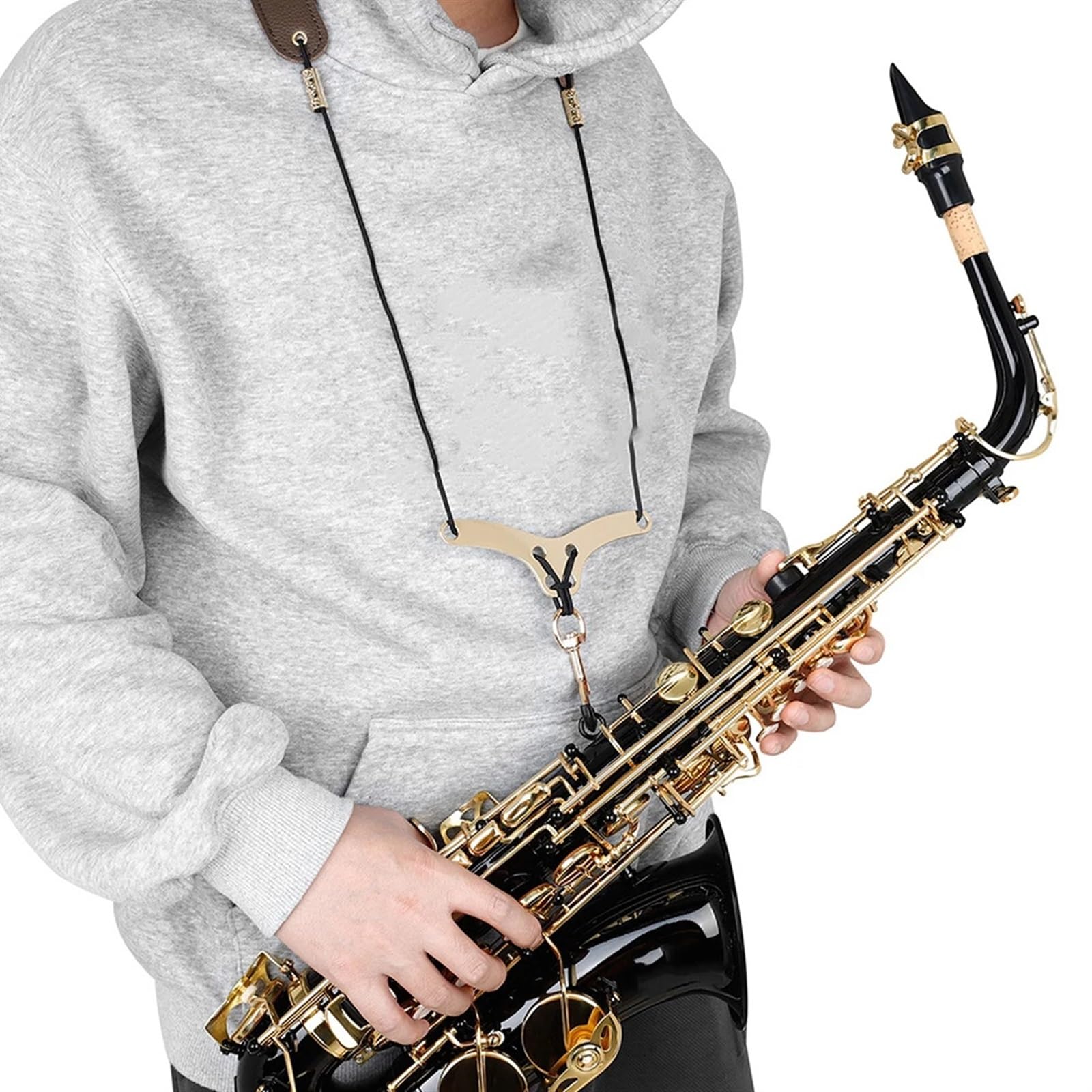 Sangle de cou de Saxophone réglable en cuir rembourré, harnais de Saxophone, ceinture suspendue, accessoires d'équipement de musique(Brown)