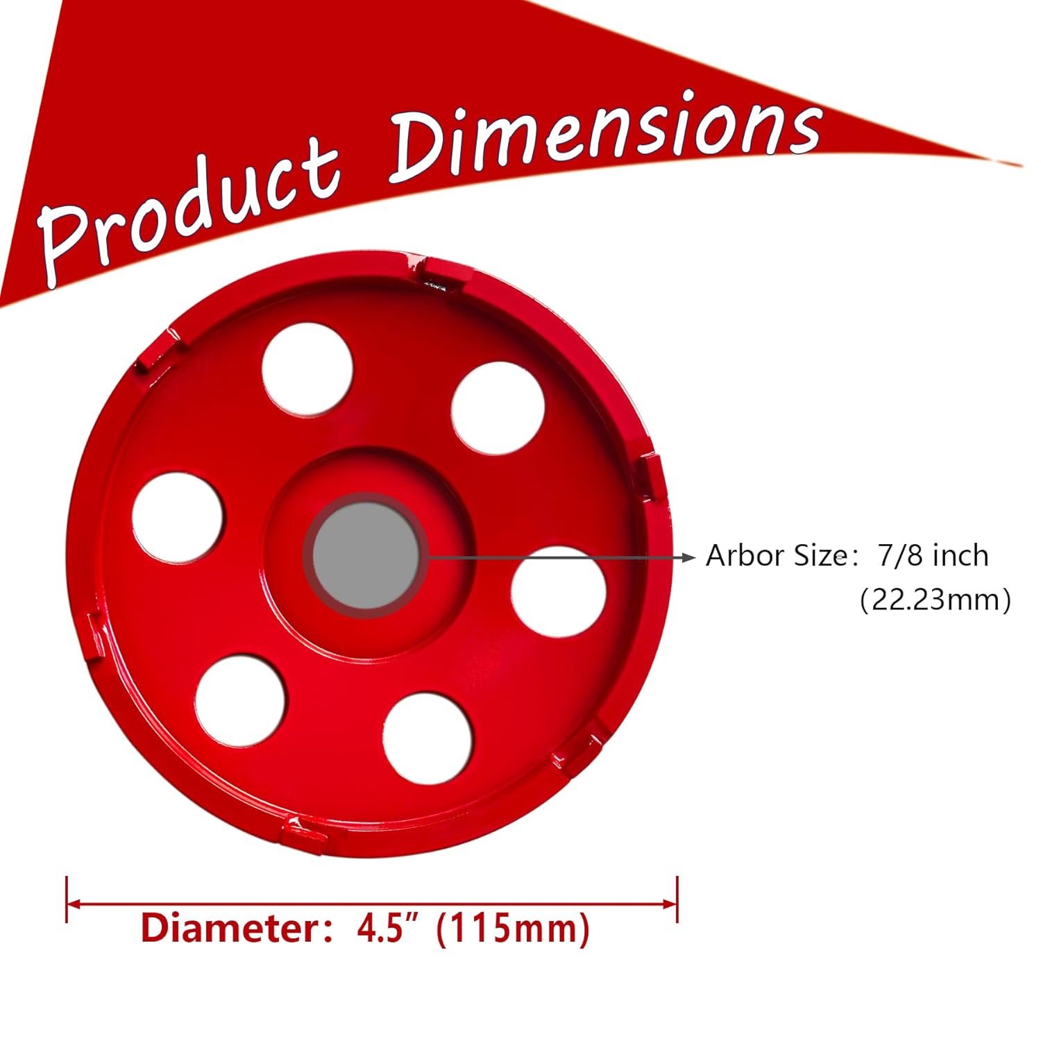 4.5 inch (115mm) PCD Grinding Cup Wheel with 6 PCD Segments 7/8 inch Arbor for Removing/Grinding Off Epoxy/Asphalt Surface/Floor coatings/Vinyl/Glues
