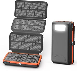 Hiluckey Solar Charger Power Bank Fast Charging External Battery Pack with 4 Solar Panels 20000mAh USB C Portable Phone Charger with 3 USB Outputs for Cellphone Tablet