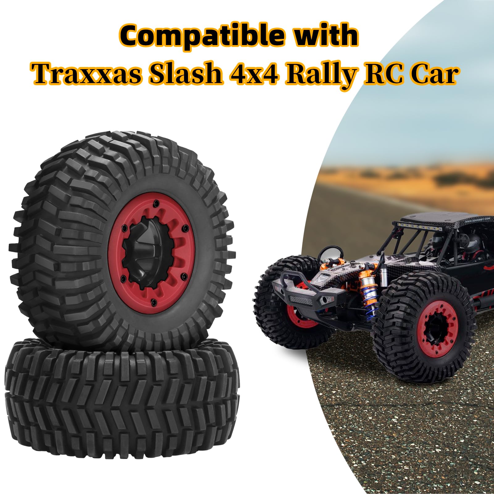 2.2 Beadlock Wheels and Tires, daitoku RC 2.2 Beadlock Wheels Set for Traxxas Slash 4x4 RC Rally Truck Car (4pcs)