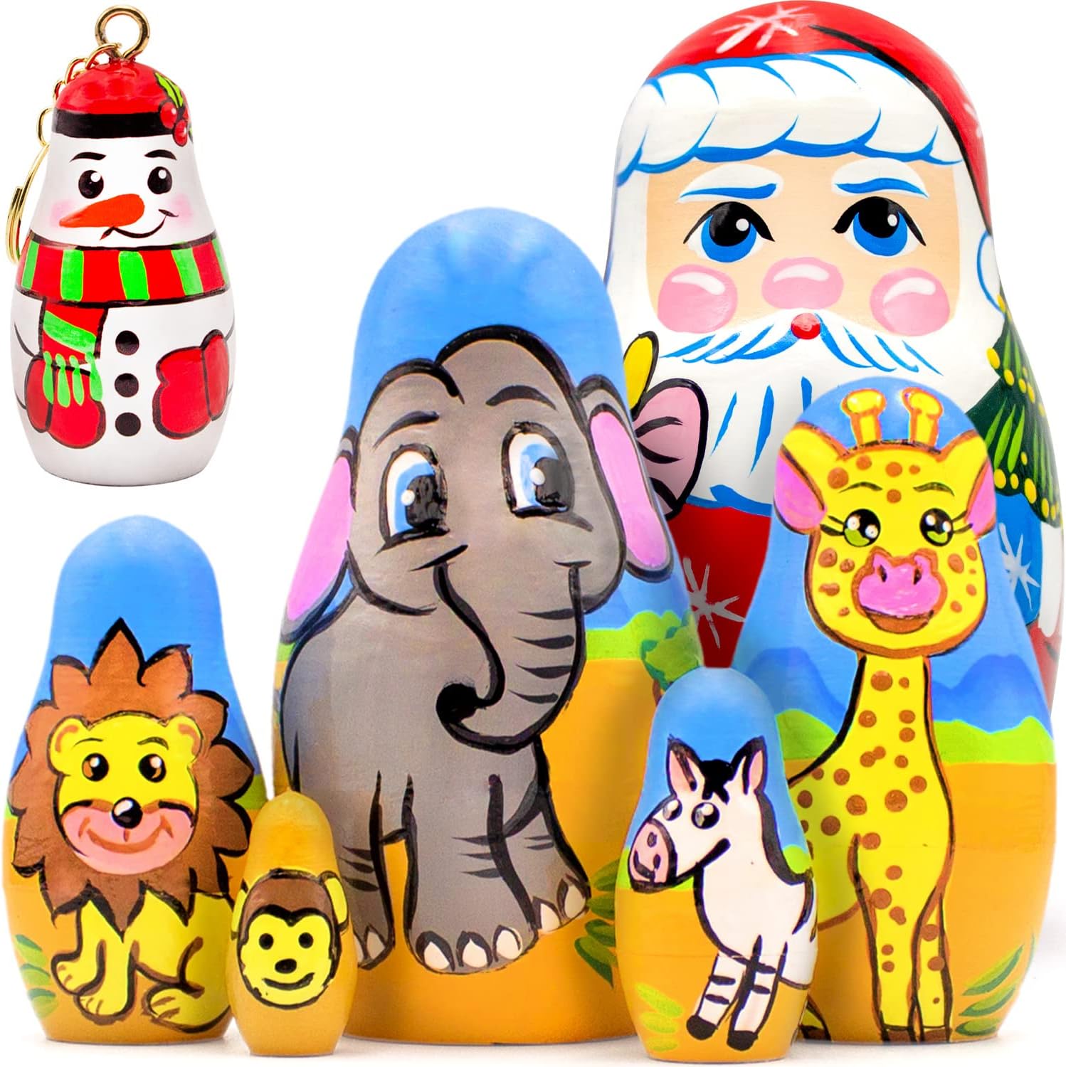 AEVVV Nesting Dolls Zoo Set 5 pcs + Santa Stacking Dolls