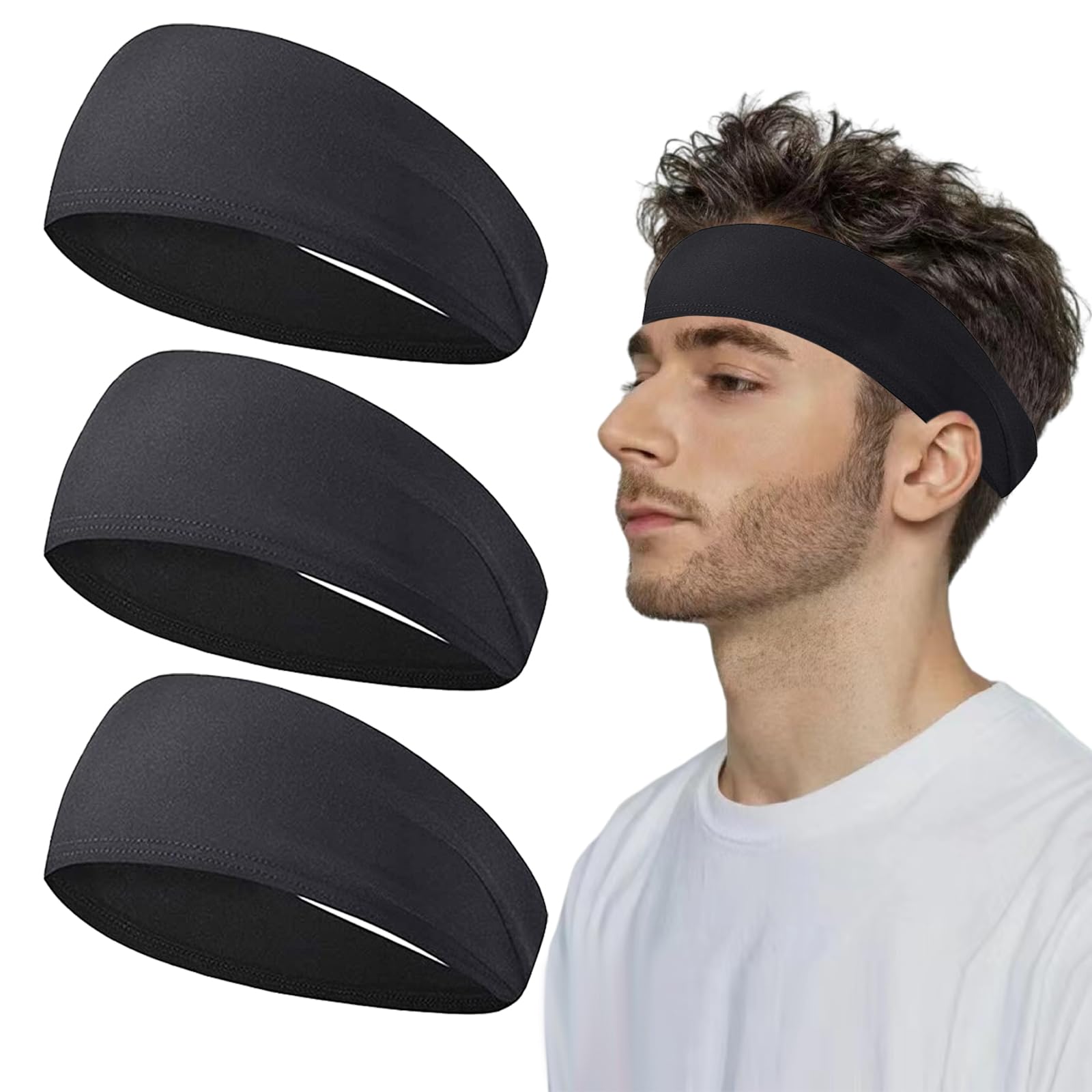 3-teilige Sport-Stirnbänder für Herren, Schweißband, feuchtigkeitsableitend