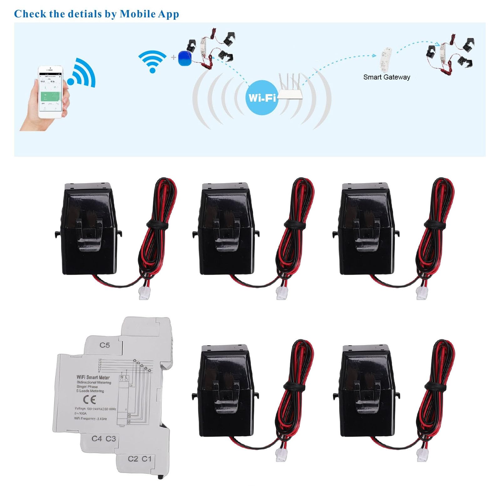 Medidor de Energía Inteligente WiFi Fácil Instalación para Monitoreo de Energía en el Hogar con 5 Sensores