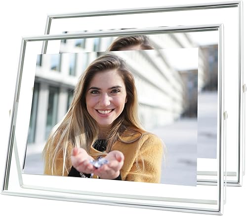 Marco flotante plateado, 8 x 10 pulgadas, horizontal, juego de 2 unidades, para fotos de 7 x 9, 6 x 8, 5 x 7, marcos de fotos para estante de mesa,