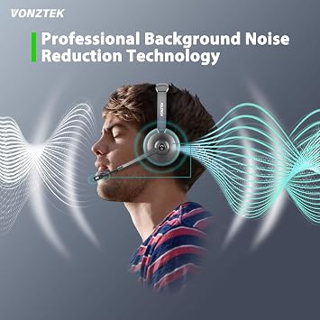 Bluetooth Headset,Wireless Headset with Microphone Noise Canceling & Mute, Wireless Headphones with Microphone with USB Dongle & Charging Dock for Office Skype Zoom Meeting