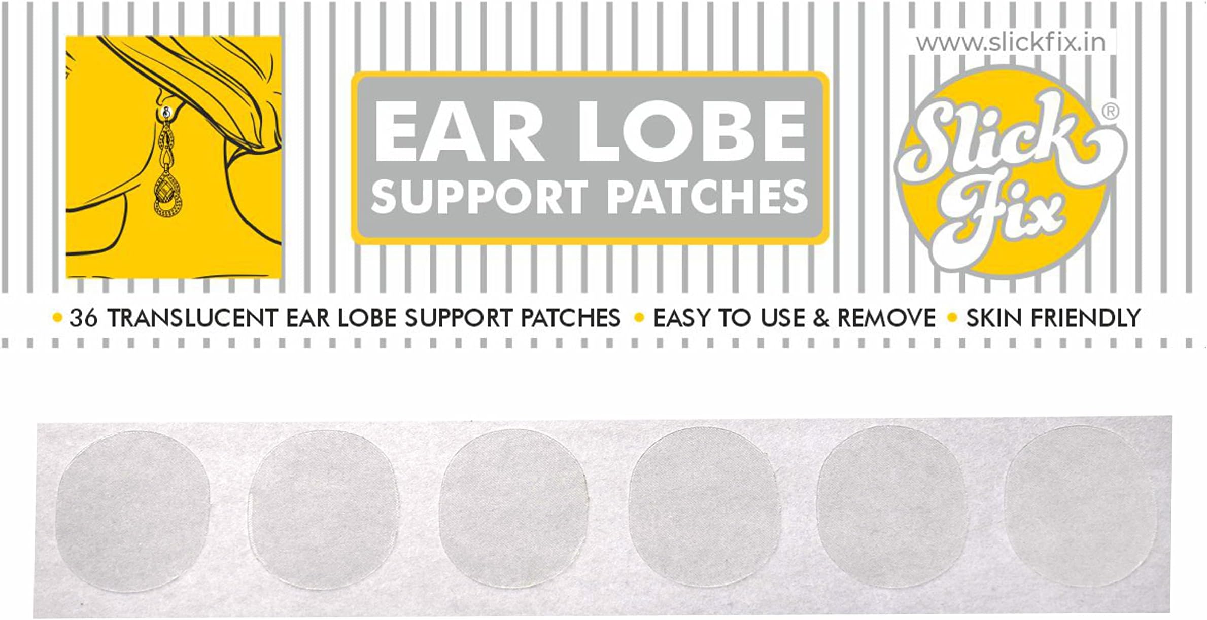 Slickfix Ear Lobe Tape - Invisible Ear Lobe Support Patch for Pierced Ears and Heavy Earrings, Protects Healthy Ear Lobes from Tearing (Pack of 18)