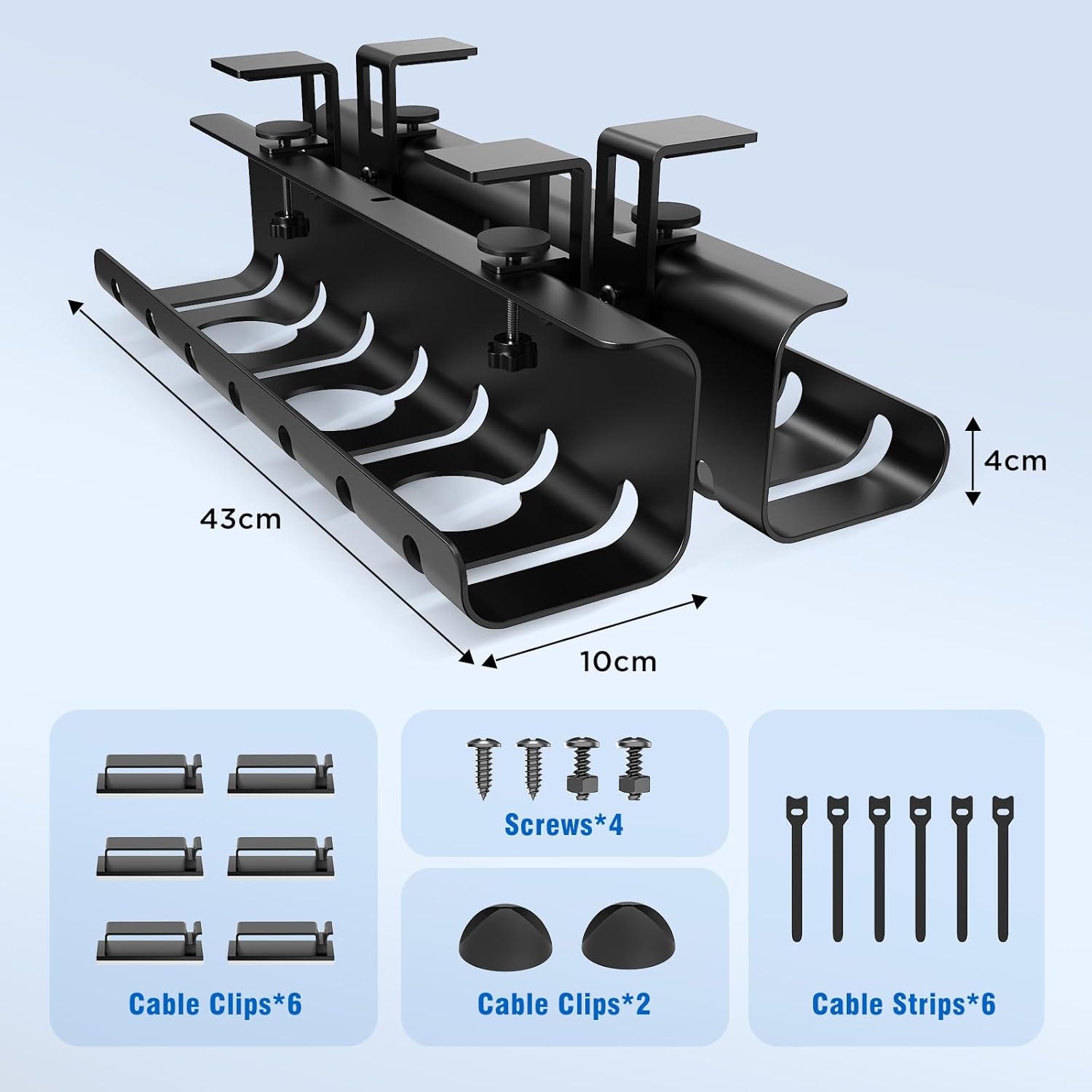 2 Pack No-Drill Under Desk Cable Management Tray 33.8 inch Large Wire Cord Organizers, Cable Management Under Desk for Home and Office No Damage Black