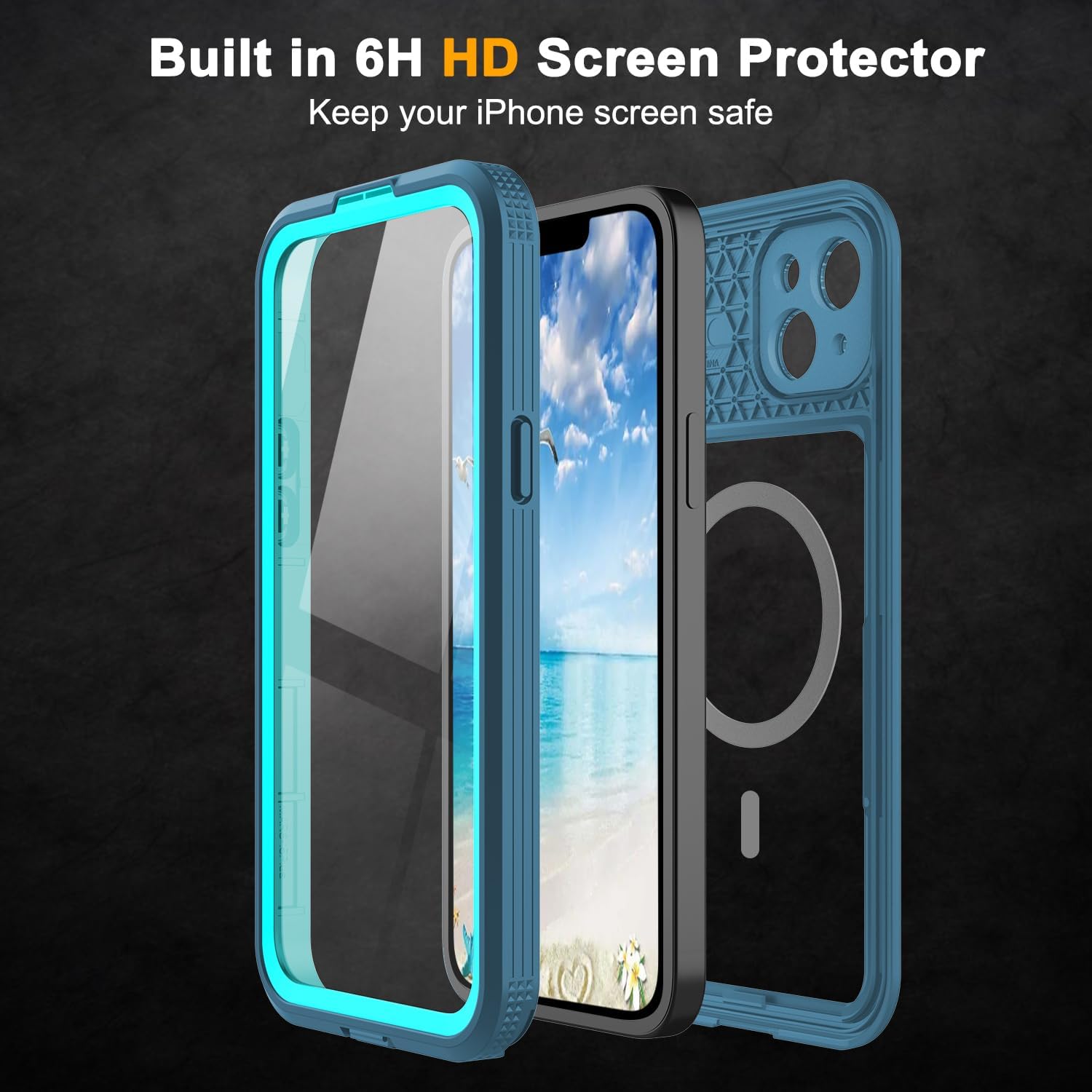 Phone Case Compatible with iPhone 15 6.1 inch,Magnetic Waterproof DropProof Snowproof Anti-Scratch Heavy Duty Full Body ProtectiveCase, Teal