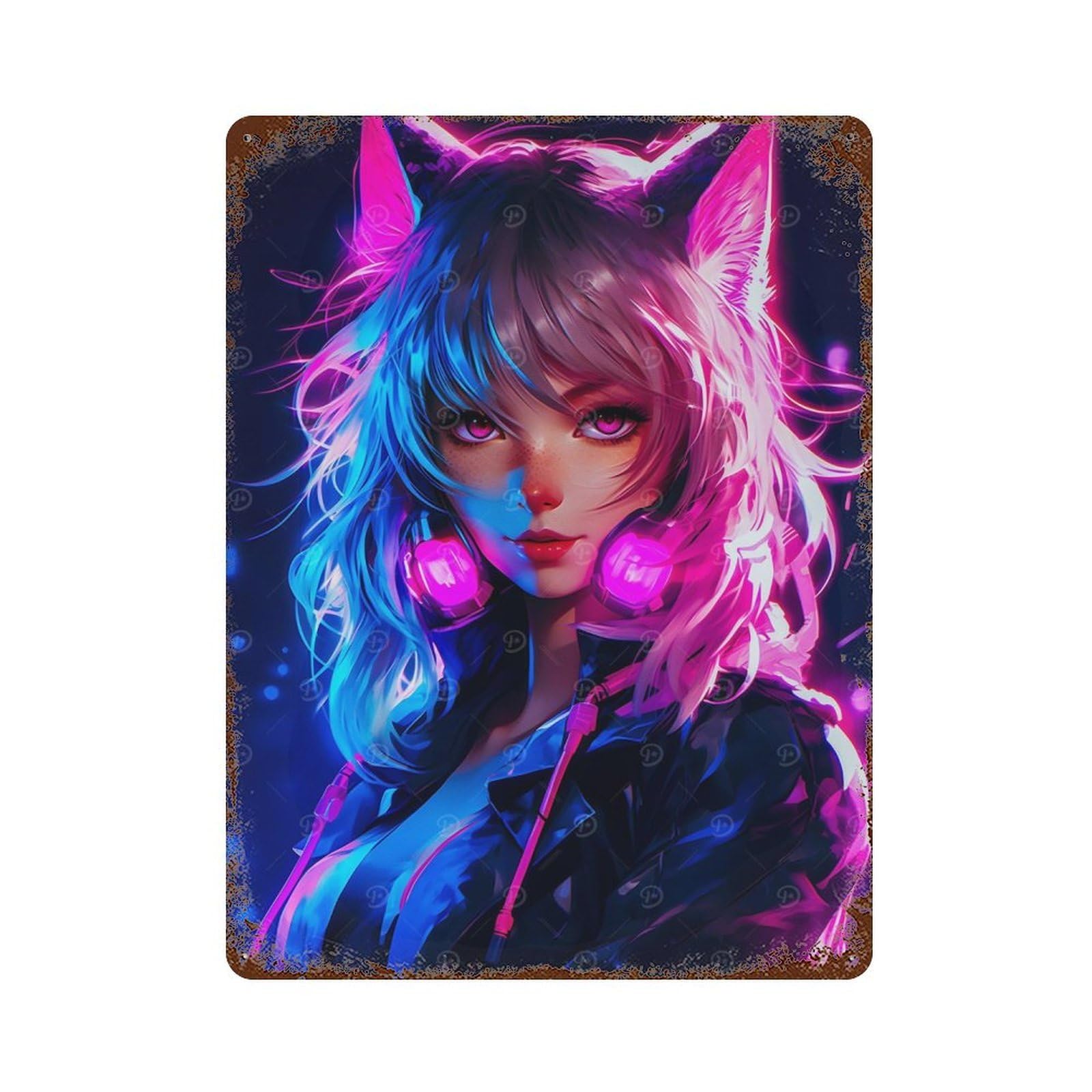 Cat Girls Neon Pink Rusty Metal Tin Sign 15.7"x11.8", for Pub, Kitchen And Man Cave Decor, Novelty Wall Decor