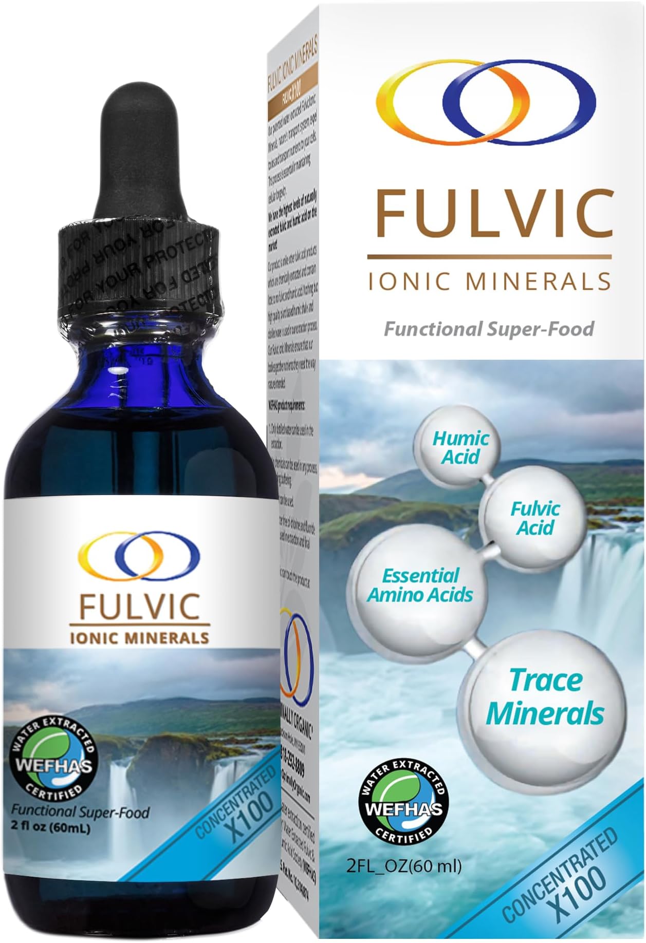 Water Extracted Fulvic Ionic Minerals X100-2 Month Supply - Patented BioActive Ionic Fulvic Acid - Humic Acid - 77 Trace Minerals - Every Essential Amino Acid - Electrolytes