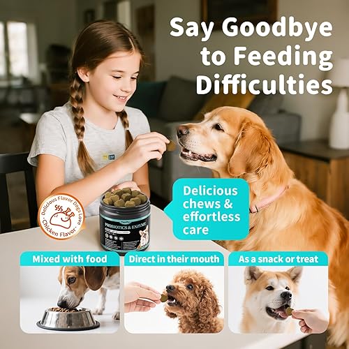Miniatura 8 de Probióticos para perros, enzimas digestivas para apoyo a la salud intestinal, suplemento de fibra para perros con calabaza para diarrea y apoyo