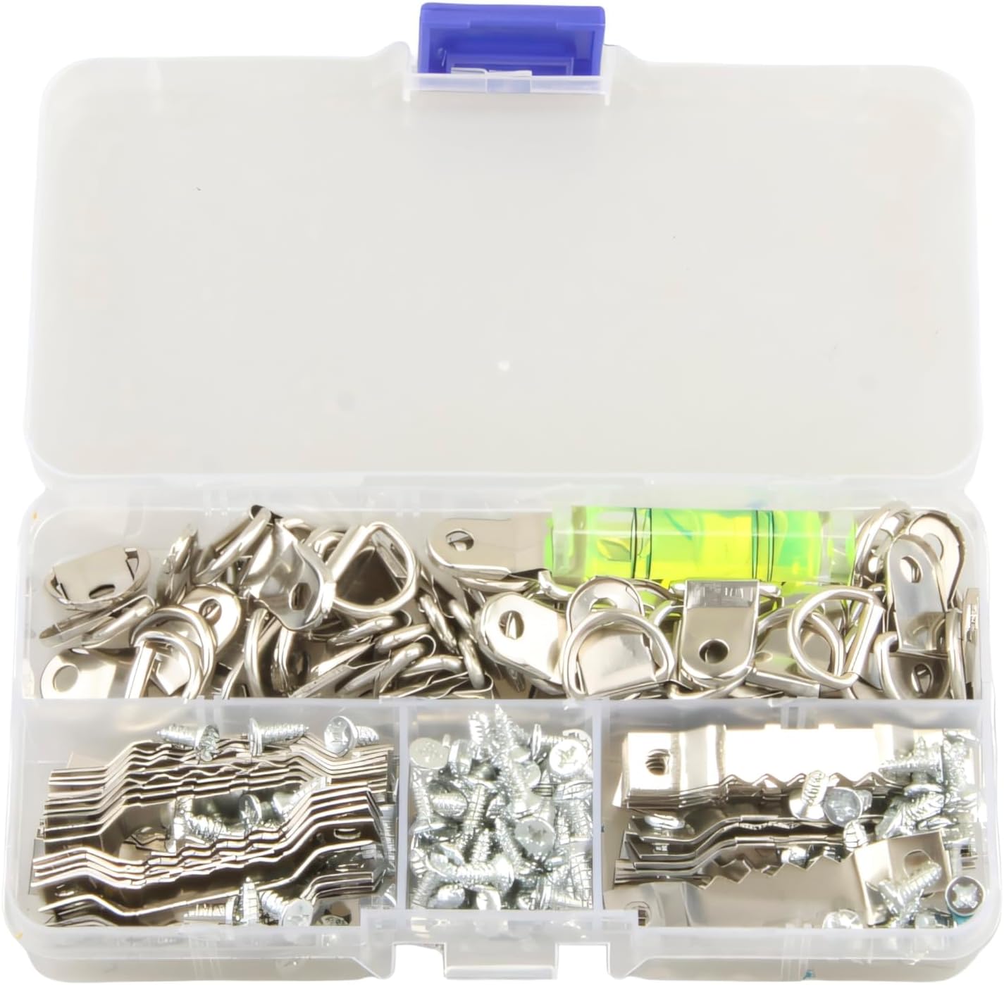 1 Box 252pcs Picture Hanging Kit: Photo Frame Hangers Hooks D Ring Hangers Screws (Silver)