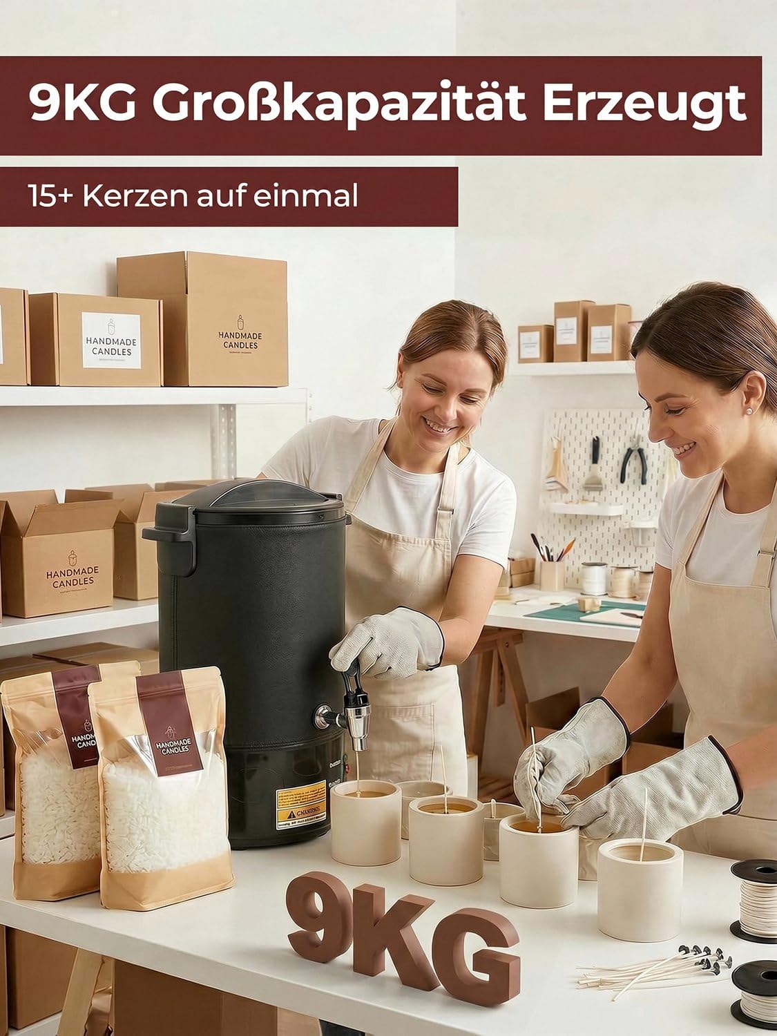 FOHERE Wachsschmelztopf, Kerzen Selber Machen Set, 1520W Edelstahl Kerzenherstellung Kit Komplettset mit Lederhülle & 28cm Reinigungsspatel für Sojawachs Bienenwachs DIY Duftkerzen Geschenke