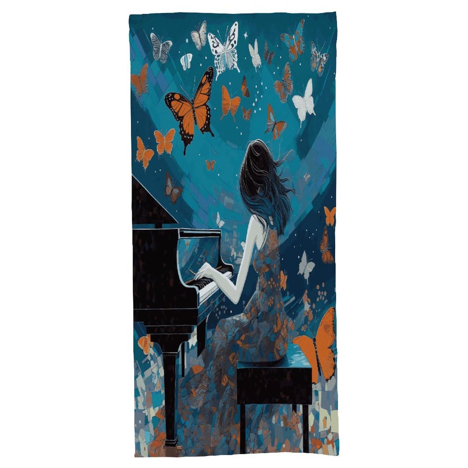 Fekiloot Girls Style Playing Piano Bath Towel Highly Absorbent,Beach Towels For Men Women,Pool Towel Bathroom Essential For Beach,Gym,Travel, Camp