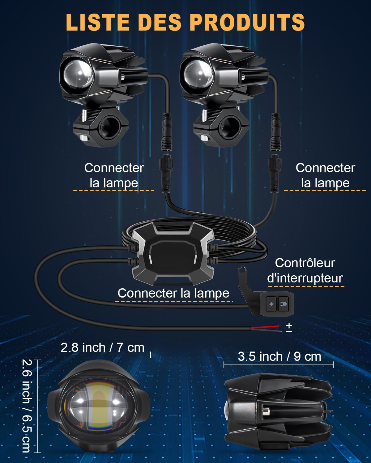 Dinfu 60 W Phare supplémentaire LED 9 V - 60 V moto Phare antibrouillard