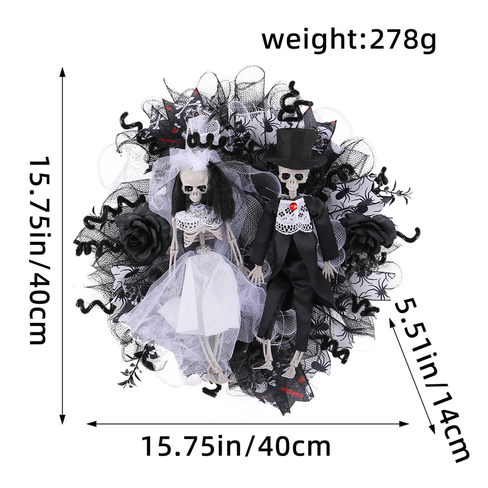Wieniec Halloween z Figurkami Szkieletowej Panny Młodej