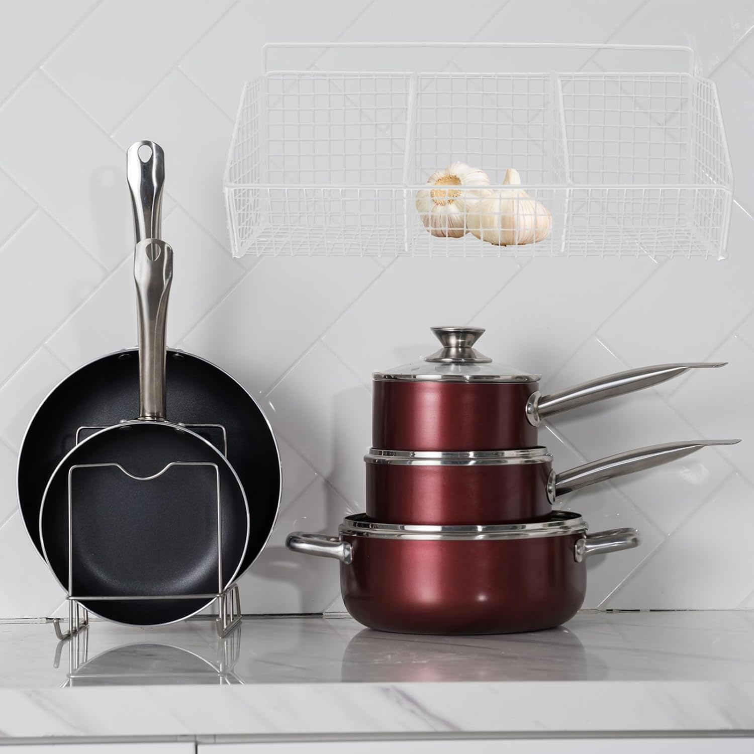 2pcs Multi-Functional Wall Mount Vegetable Basket Kitchen Sundries Basket Wall Mount