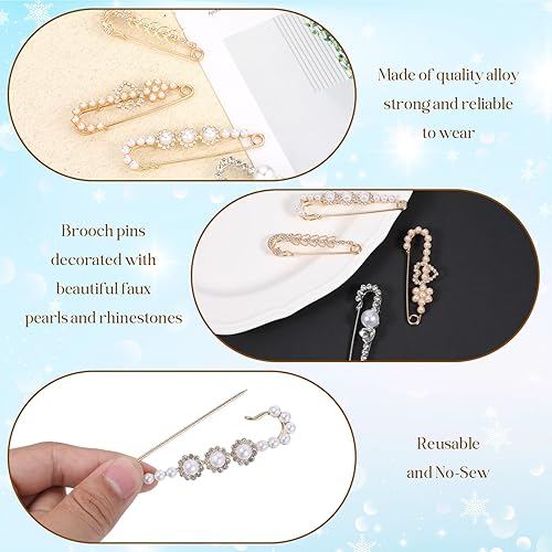 Miniatura 3 de Broche de 4 piezas para suéter, chal, sombrero, alfileres decorativos de seguridad, broches de hebilla de ropa, broches y alfileres de perlas de