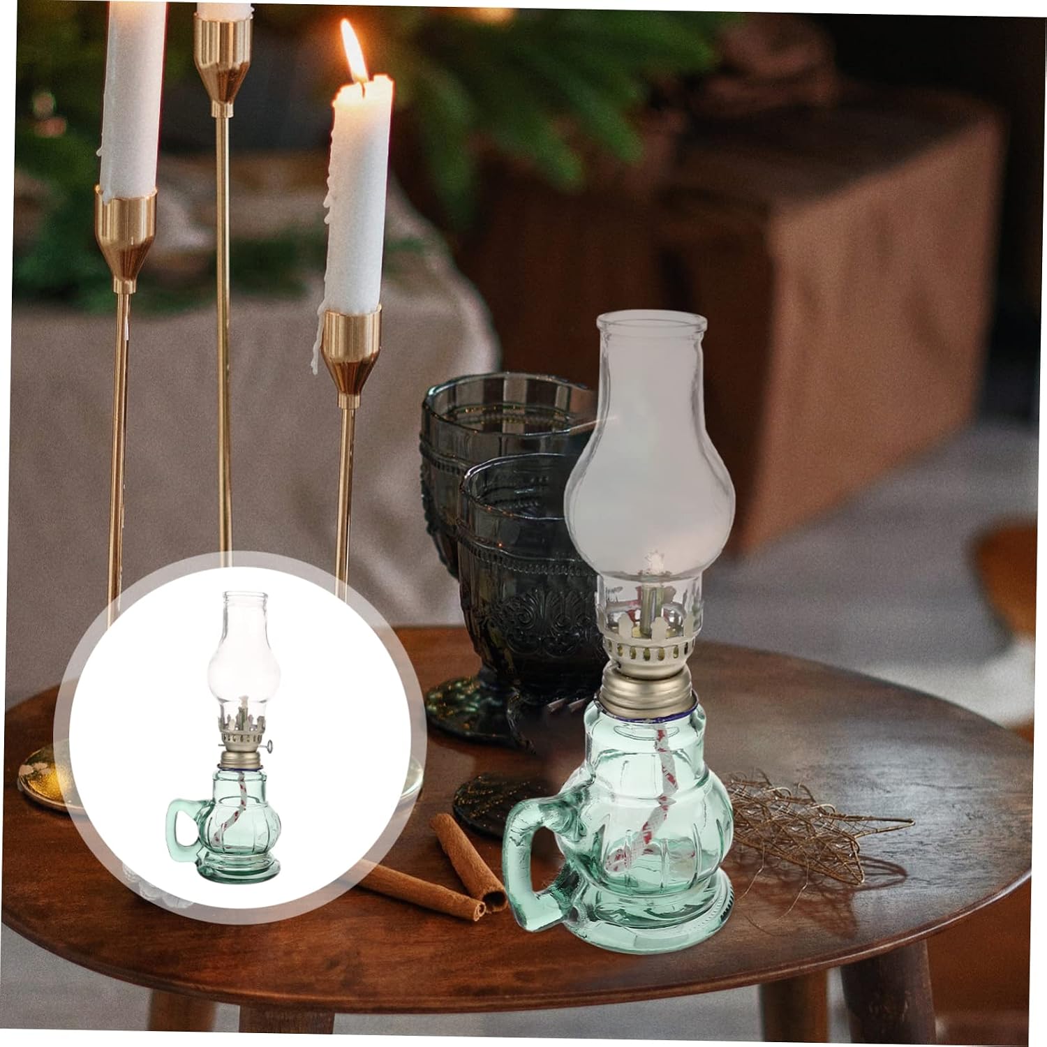 1pc Glass Kerosene Lamp Vintage Kerosene Oil Light Home Decor Retro Style Emergency