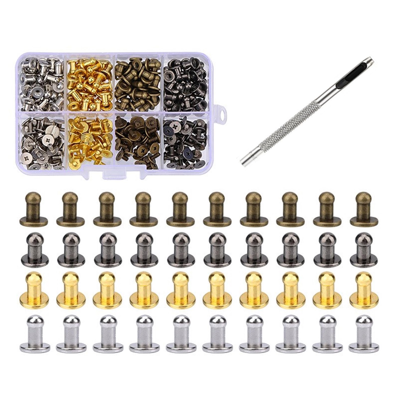 NEWFT Round Head Button Studs, 4MM 7MM 8MM Round Head Button Studs for Leather Shoe Belt Bag Watchbands Dog Collar Clothing Craftsmanship
