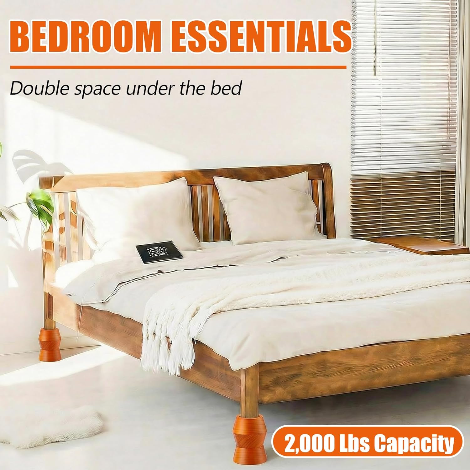 Novabright Set of 8 Solid Wood Furniture Risers Bed Risers Heavy Duty Round Furniture Height Extenders Lifts with Non-Slip Recessed Hole for Bed, Sofa, Chair, Table (2" Hight,Light Brown Color)