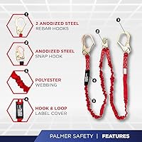 Vista 4 de Palmer Safety Kit de protección contra caídas, arnés de seguridad de 5 puntos, cordón de doble pierna de 6 pies, extensor de anillo en D de 18 Azul