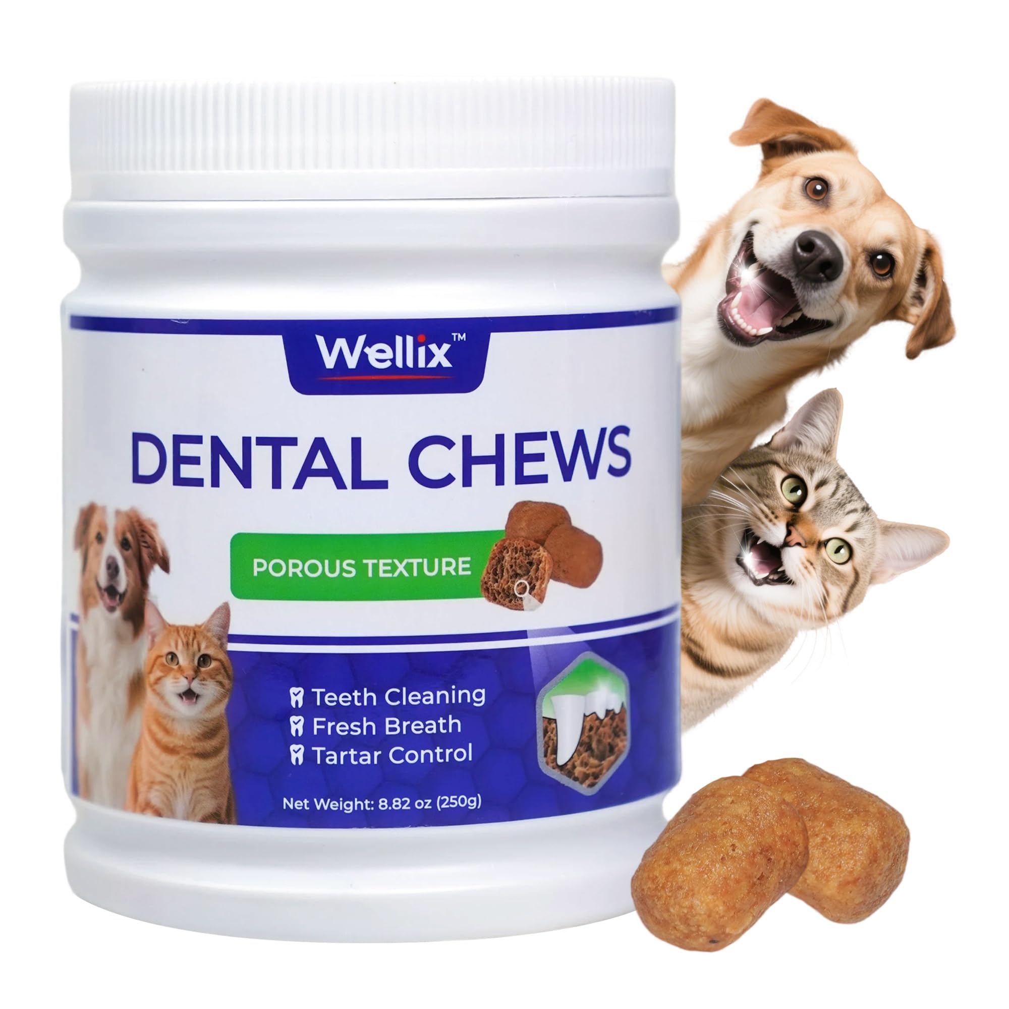 Wellix Dental Treats for Cats and Small Dogs - Crunchy Cat Teeth Cleaning Treats for Fresh Breath & Plaque Control - Pet Dental Chew for Kittens&Puppy - Chicken Flavor (8.82oz)