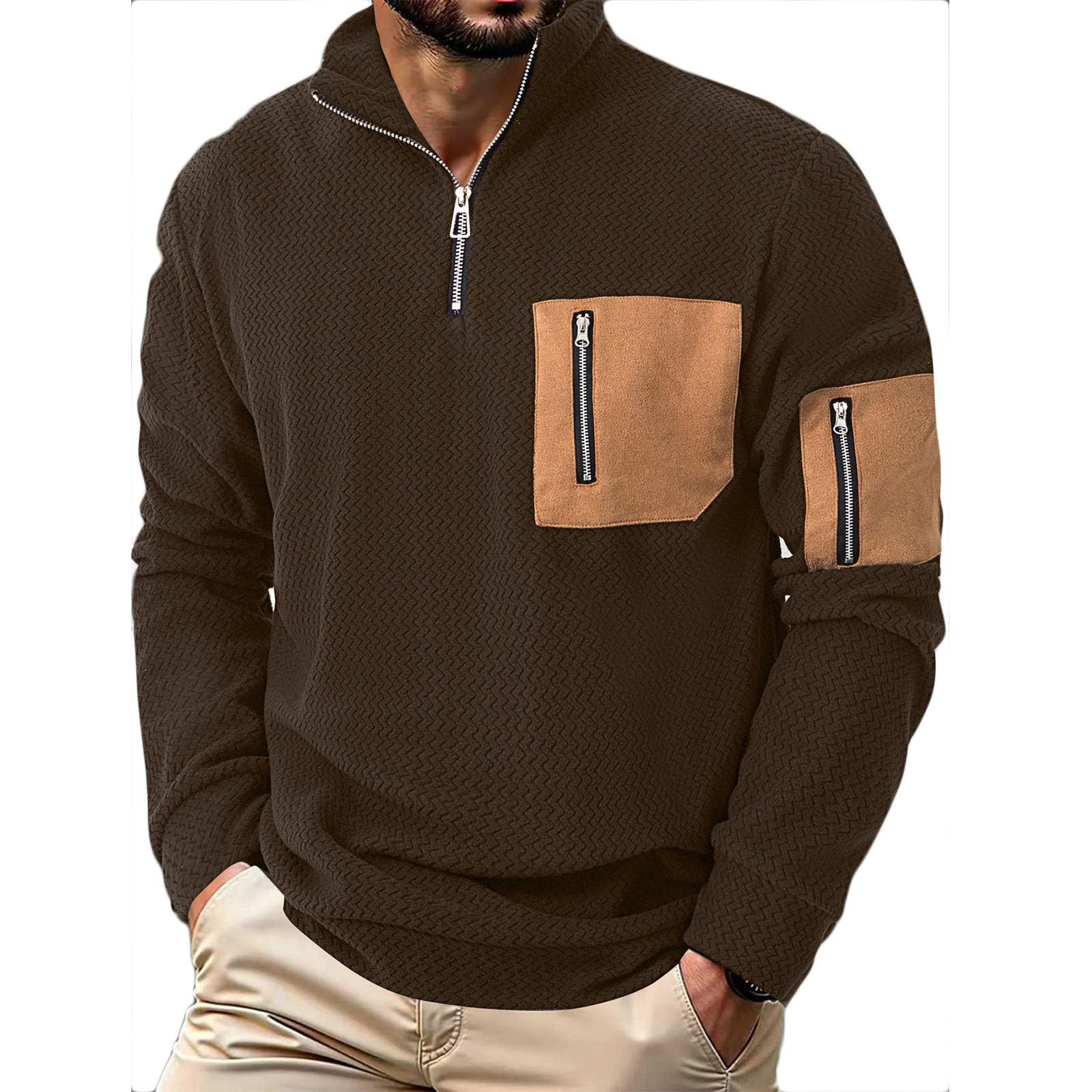 Tee-Shirt Homme Col Mao Teeshirt Manche Longue Décontracté Automne - 6