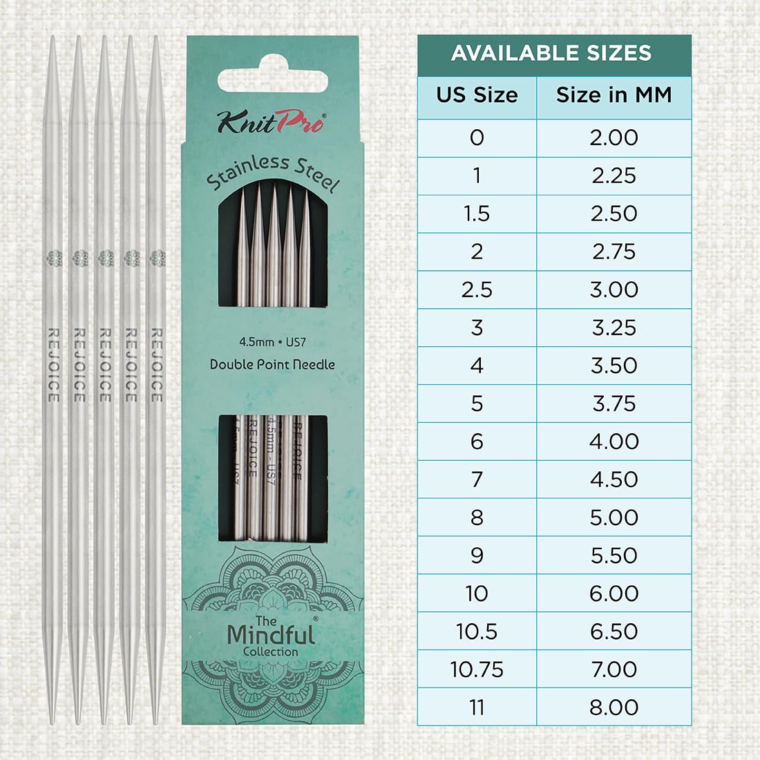 KnitPro The Mindful Collection Double Pointed Needles 6" (15cm), Silver, 4.50mm - Image 4