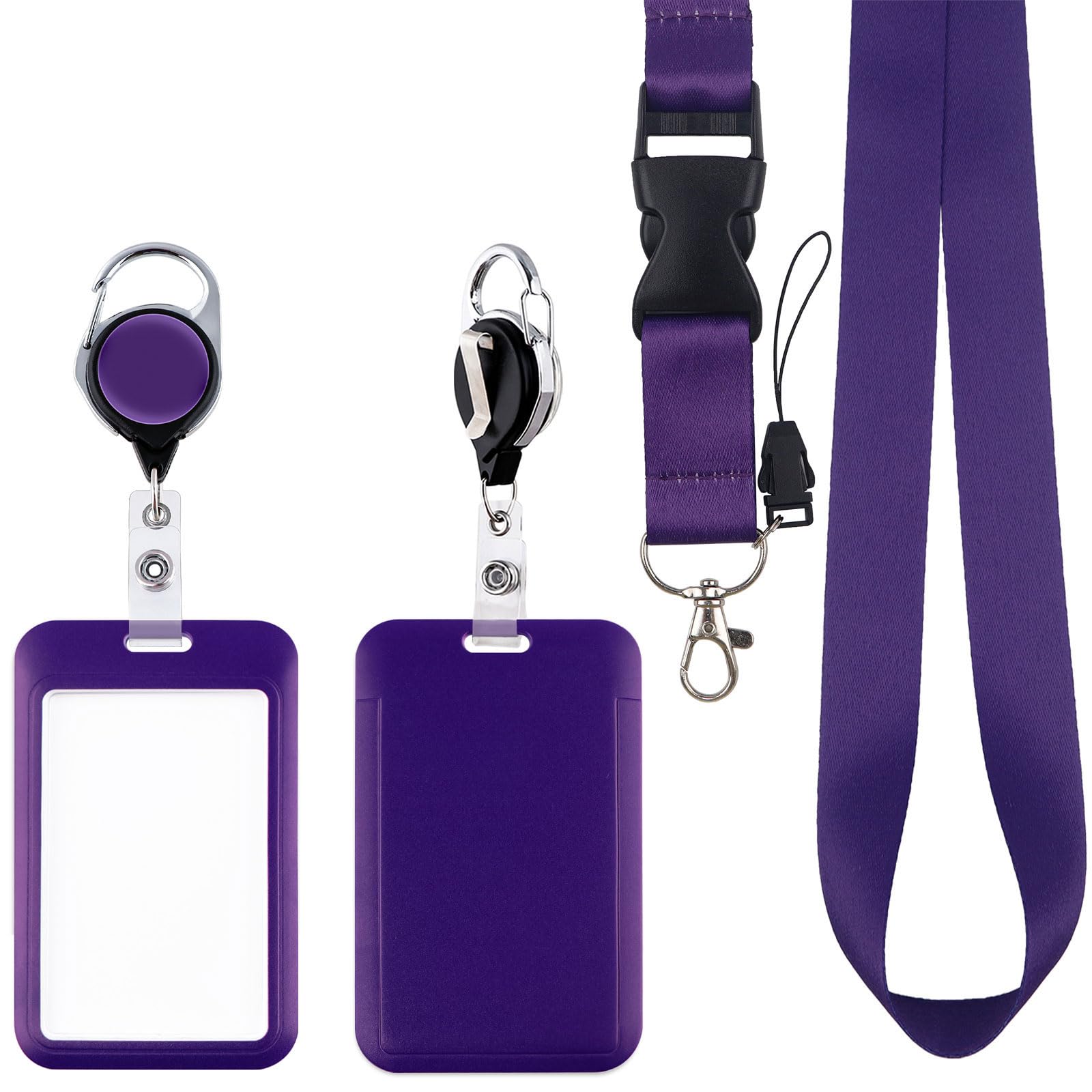 BKBKAAK Purple Badges Holder with Lanyard, Sliding Badge Holder with Retractable Clip, Breakaway and Detachable Lanyard for Women Teacher Nurse Office