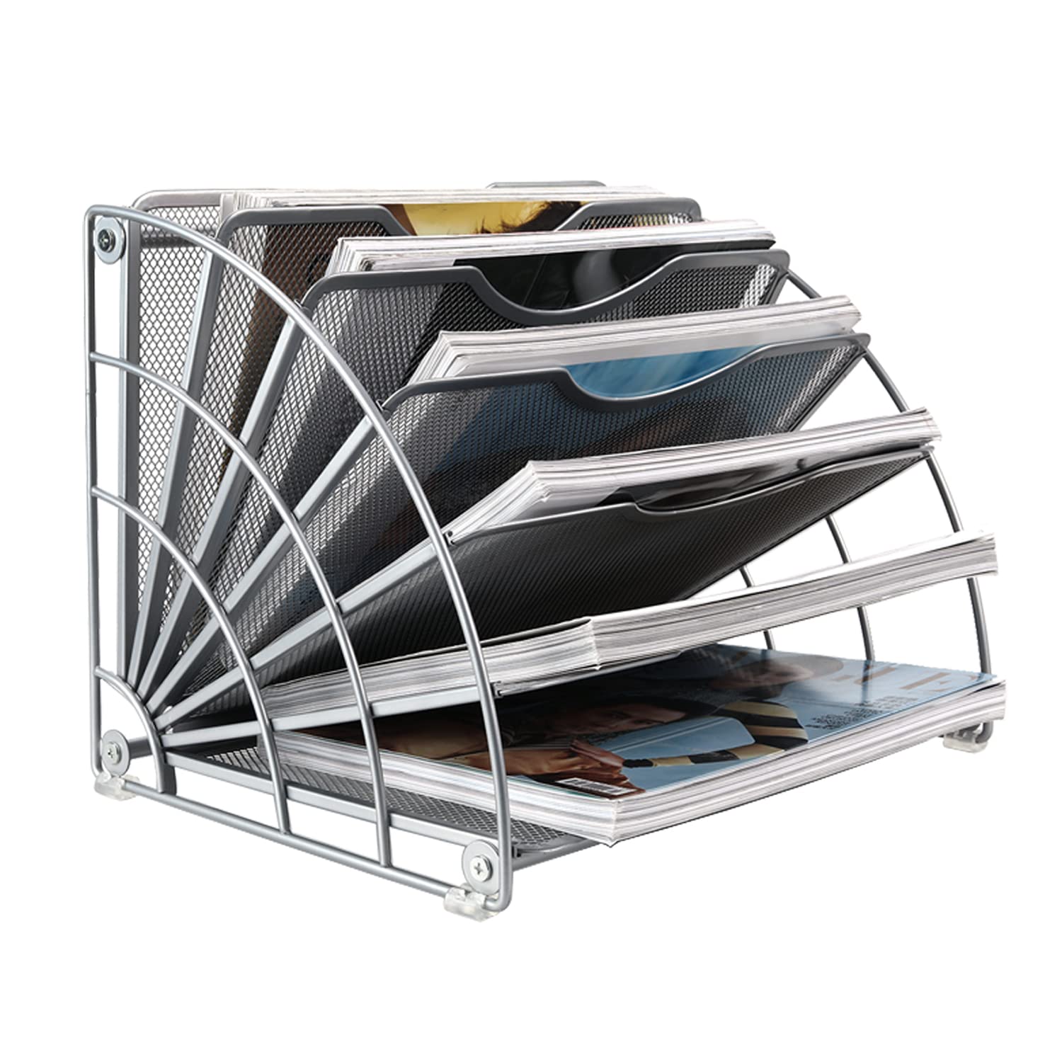 EasyPAG Fan-Shaped 6 Compartment Desktop Mesh in Tray Office Desk Tidy A4 File Holder Mail Sorter Paper Organiser Magazine Storage Shelf Filing Rack,White